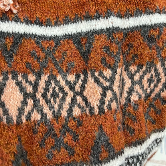 New Cowichan Fringe knit Sweater Blanket Cardigan Tribal Native Print Retro Rust - Picture 6 of 6